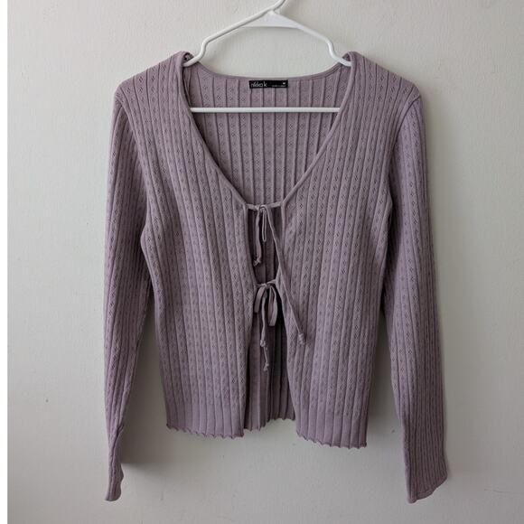 Nikka K lavender stretch pointelle knit tie front cardigan women's medium - Picture 1 of 7